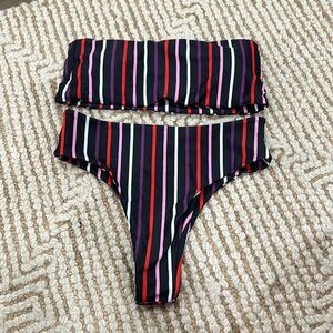 SHEIN striped bikini two piece size small strapless